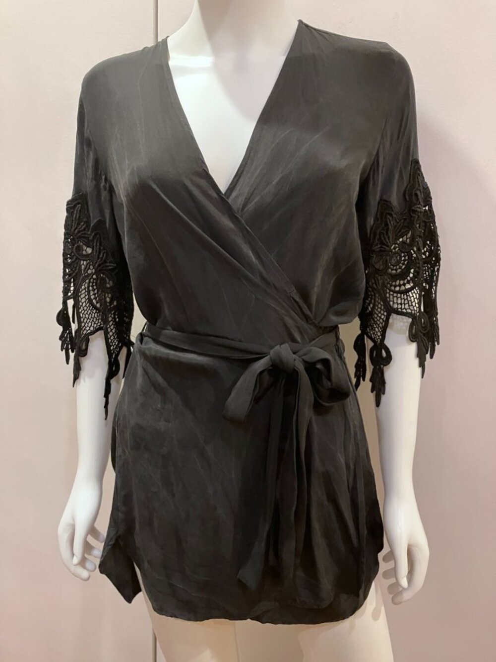 Sold Out! Stone Cold Fox  Vintage-y silk w/ lace kimono, mini dress, OS